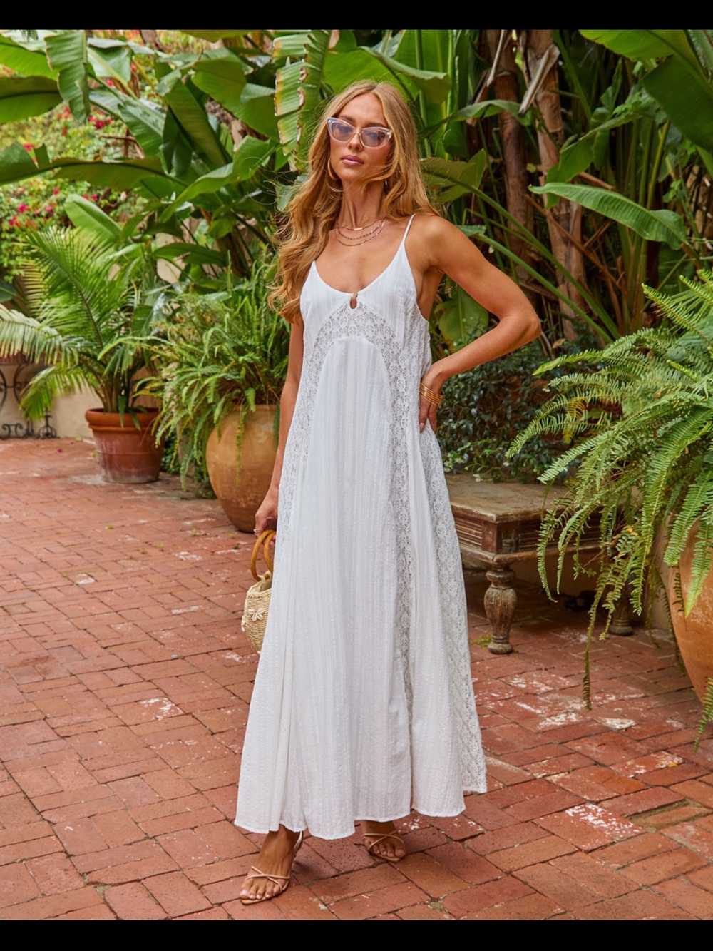 Dewy Dove Cotton Lace Trim Slip Maxi Dress